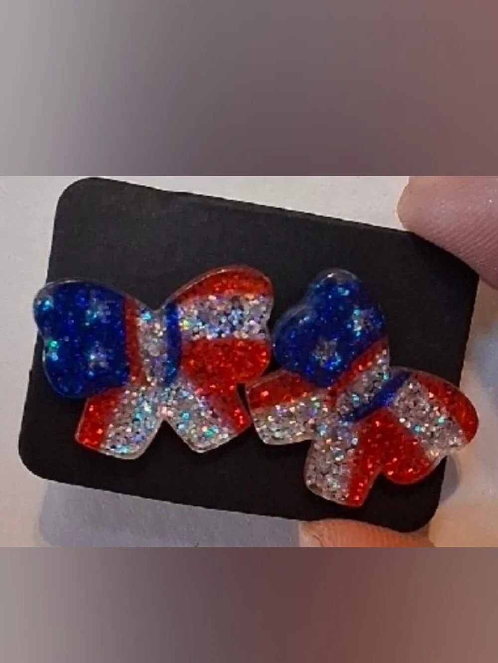 $8 Each Or Bundle 5/$20 Glitter Patriotic Bow Stud Earrings Red, White & Blue
